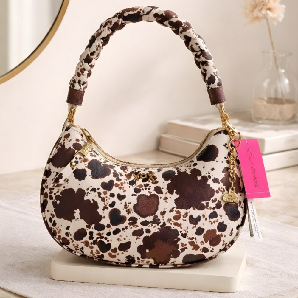 Betsey Johnson Cow Print Crescent Shoulder Bag